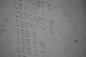 Pte 55174 Stanley Ledwith, 56 Coy Machine Gun Corps, KIA 26 October 1917. Tyne Cot Memorial (unknown).